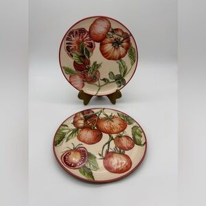 William Sonoma Botanical Tomato Salad Plates Set Of  2 Made In Italy  9”